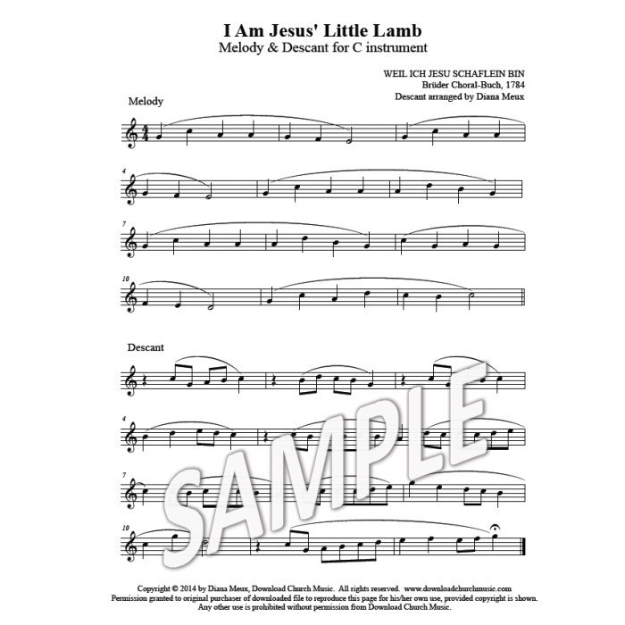 I Am Jesus Little Lamb C Instrument Descant