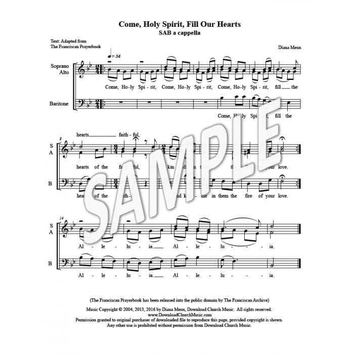 Come, Holy Spirit, Fill Our Hearts (SAB a cappella)