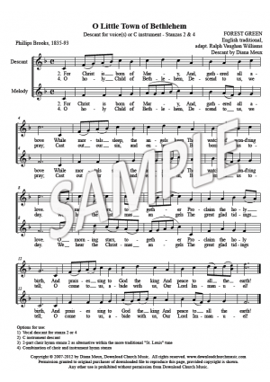 O Little Town of Bethlehem FOREST GREEN descant